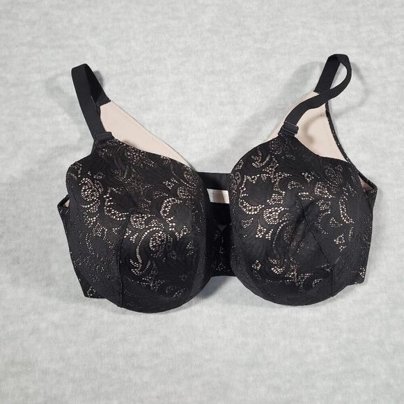 Cacique Bra Womens 40DDD Black Lace Push Up Plunge Coverage Adjustable Straps - Picture 1 of 6
